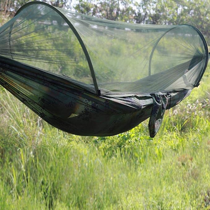 Camping Hammock, Lightweight Nylon Parachute, Portable Indoor & Outdoor Tree Hammock with 2 Hanging Straps & Tent Net, Travel Hammocks, Backyard, Camping-A||290140CM