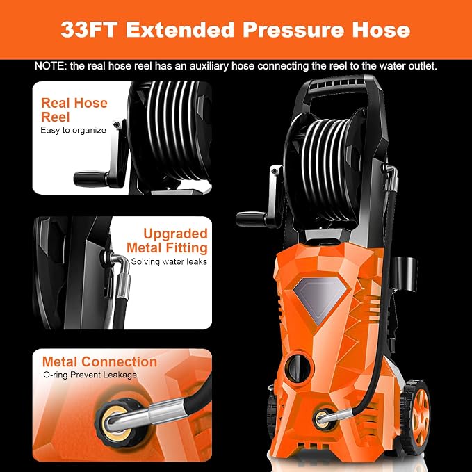 Electric Pressure Washer 5000 PSI 2.8 GPM High Power Washer with 4 Pressure Nozzle and Foam Cannon, powerwashers for Home, Car Washing, Fence Cleaning, Patio, Orange