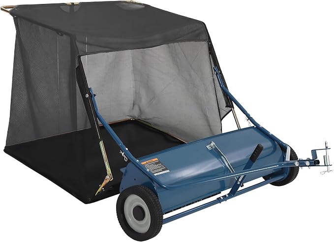 44" Tow Behind Lawn Sweeper, 29 cu. ft Extra-Large Capacity Leaf & Grass Collector-Adjustable Sweeping Height, Dumping Rope Design for Efficient Debris & Grass Cleanup on Yards, Driveways & Sidewalks