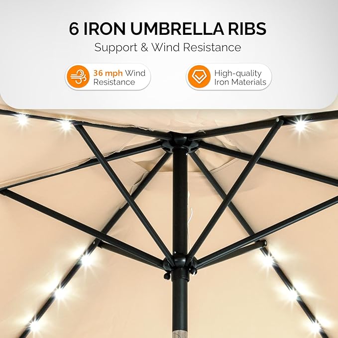 VINGLI 9FT Patio Umbrella with Solar Lights, Outdoor Umbrella with Push Button Tilt and Crank, Umbrella Outdoor Patio for Patio, Deck, Backyard, Pool