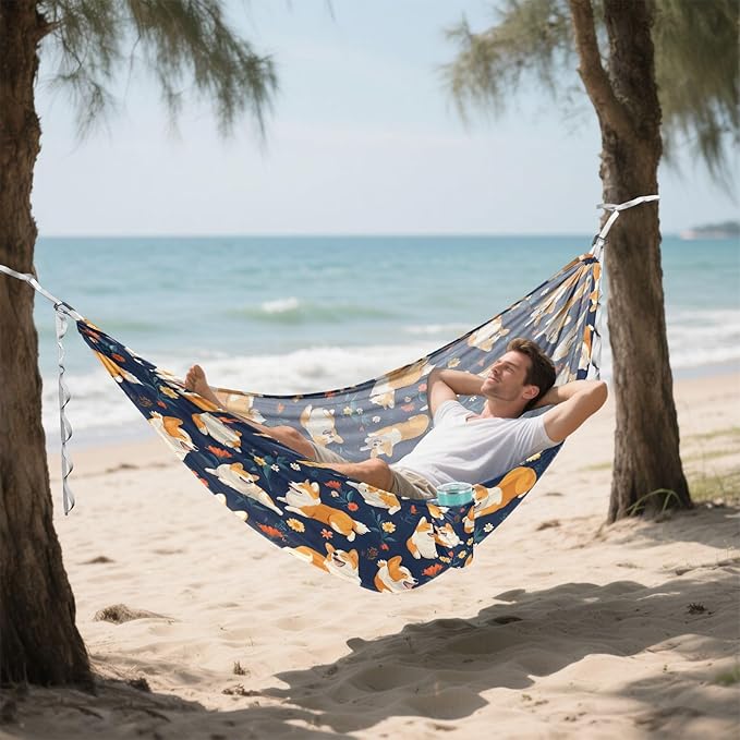Camping Hammock Outdoor Hammocks for Outside Corgis Cute Dogs Beach Trees Portable Lightweight with Pockets Tree Straps Indoor