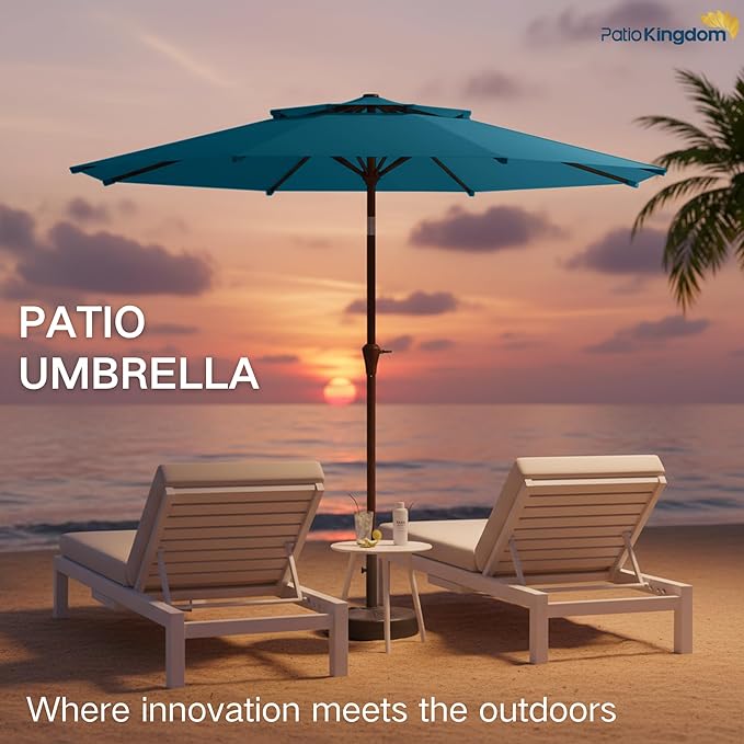 9FT Patio Umbrella 2-Tier Outdoor Market Table Umbrella with Push-Button Tilt & Crank | UPF 50+ & Waterproof for Backyard,Garden,Pool,Deck (Lake Blue)