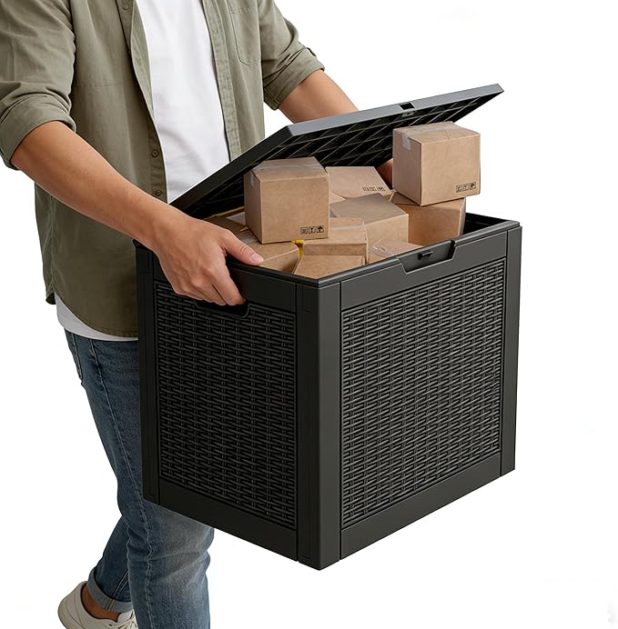 Outdoor Storage Box, 32 Gallon Resin Deck Boxes Outdoor Waterproof For Patio Furniture, Garden Tools, Pool Supplies, Lockable And UV Resistant (a Set of 2,Rattan Black)