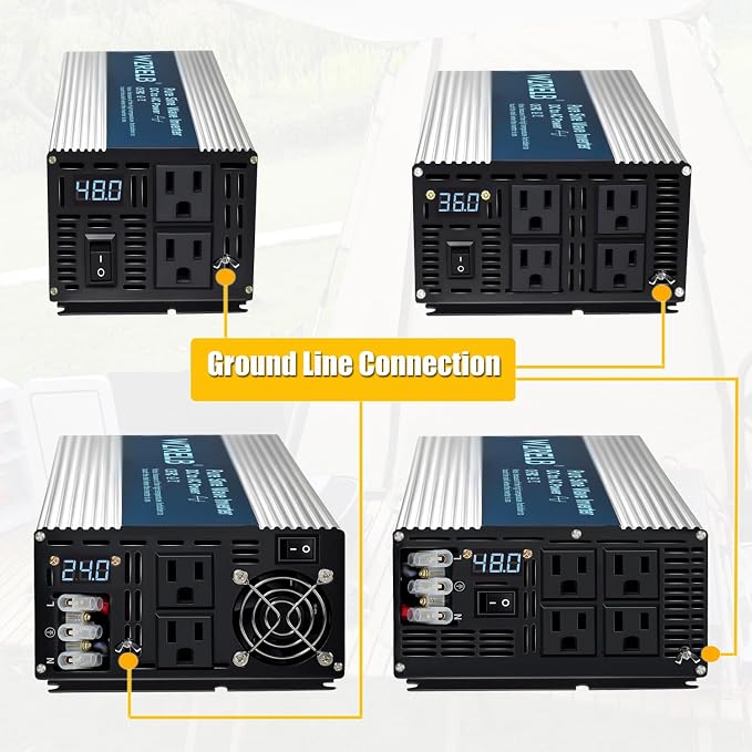 WZRELB 4000W Pure Sine Wave Inverter 24V DC to 110V 120V AC with LED Display,Remote Controller,Off-Grid Power Converter 8000W Surge with Dual AC Outlets, Hardwire Terminal for Home, RV, Truck, Camping