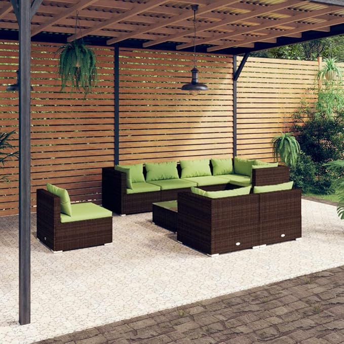 9 Piece Patio Lounge Set with Cushion, Furniture Conversation Sets Piece Patio Set Patio Lounge Set Outdoor Patio Sectional s Poly Rattan Brown