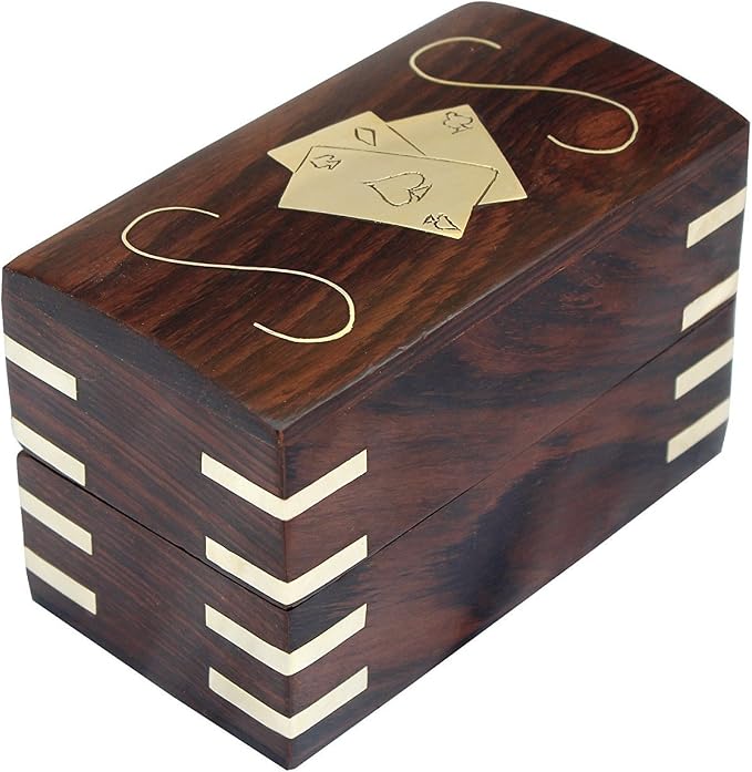 IBLAY Wooden Double Deck Playing Card Box Holder - Solid Wood Storage Case for 2 Poker or Bridge Decks, Handmade Card Organizer, Decorative Travel-Friendly Gift