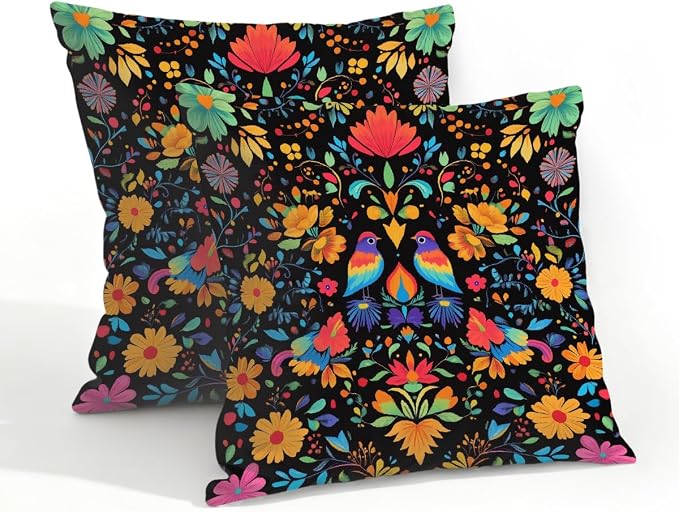 20x20 Inch Outdoor Pillow Covers Set of 2 Waterproof Throw Pillow Covers Decorative Couch Cushion Covers Mexican Birds Flower Square Pillowcases Protectors for Patio Garden Sofa