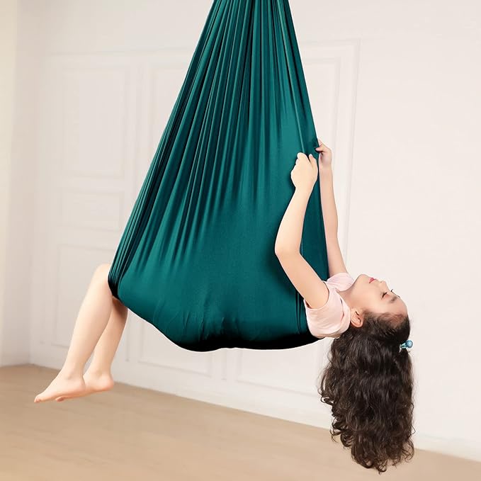 Kids Sensory Therapy Swing Hammock Children's Swing Hammock Indoor Elastic Cuddle Pod Swing for Autism Boys Girls with ADHD SPD Asperger's Sensory Integration Special Needs (Green)