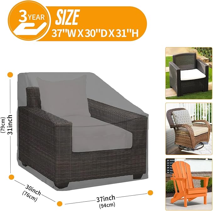 Kipiea Patio Chair Covers Waterproof Winter 2 Pack - Heavy Duty Lawn Outdoor Furniture Chair Covers with Anti UV and No Tears, No Fading (37" W x 30" D x 31" H)