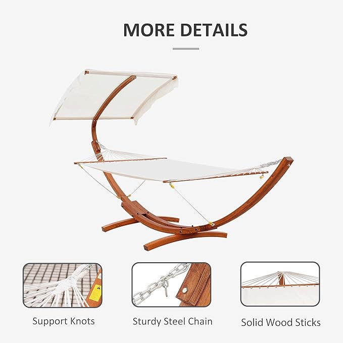 Outsunny 13FT Wooden Arc Hammock with Canopy, Outdoor Hammock Bed with Wood Arc Stand for Patio Balcony Garden Backyard, White
