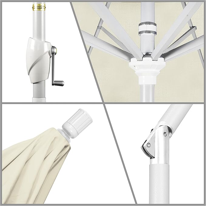 California Umbrella 9' Round Aluminum Market Umbrella, Crank Lift, Push Button Tilt, White Pole, Cilantro