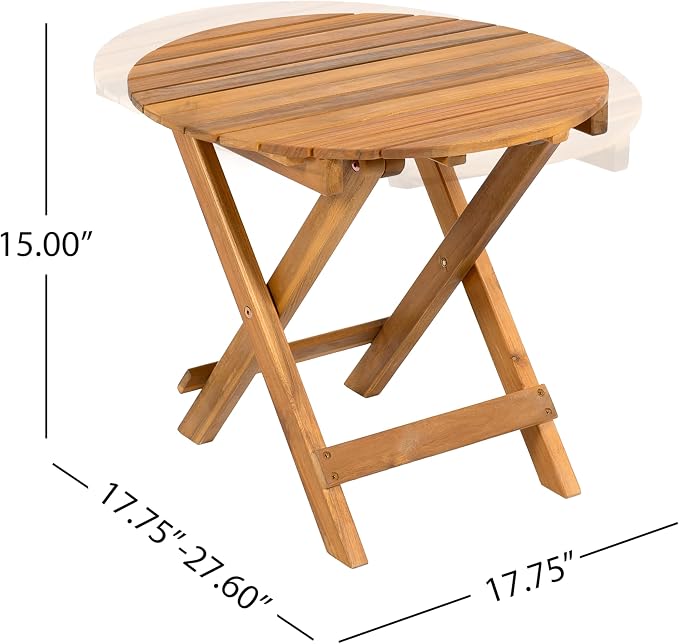 Christopher Knight Home Aurl 17.75" W Outdoor Acacia Wood Side Table, Round End Table, Slats Panel Design, Foldable and Adjustable Small Coffee Desk, Sofa Side Desk, No Assembly Needed, 175lbs Teak