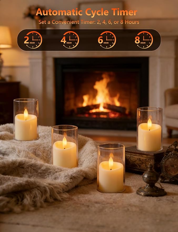 Rechargeable Acrylic Flameless LED Tea Lights with Timer, Flickering Warm Glow Votive Candles, Remote Battery Operated Set for Holiday & Daily Table Decor (Set of 6, White)