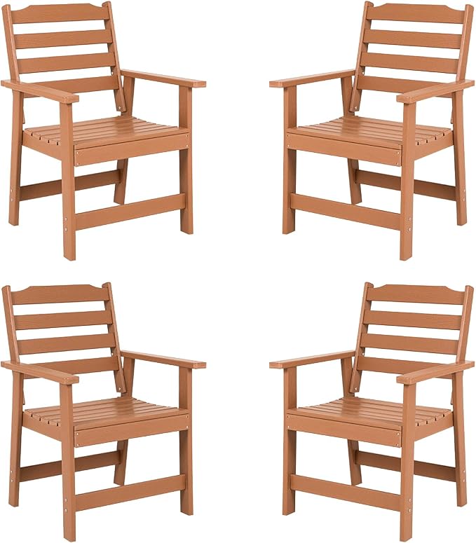 FUNBERRY Outdoor Dining Chairs Set of 4, HDPE Patio Chairs for Outside | Wood-Grain, HDPE All Weather, No Rot or Rust or Crack, UV Fade Shield, 330LBS Weight Capacity, Easy-Clean for Outside