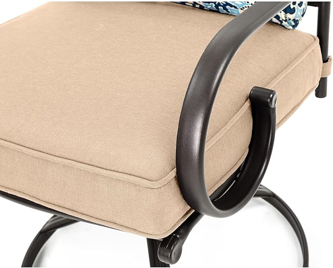 Hanover Montclair 3-Piece Patio Conversation Set, 2 Swivel Rocker Chairs with Comfortable Seat and Lumbar Cushions, 27" Square Stamped Rectangle Table, All-Weather Outdoor Bistro Set