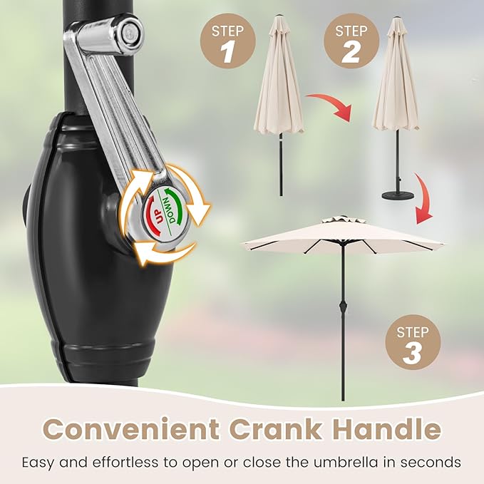 8.5 FT Patio Umbrella Outdoor Table Umbrella, Market Umbrella with Crank Handle, 8 Sturdy Ribs, Air Vent & Sun-Protective Canopy, Parasol for Garden, Backyard, Deck & Pool