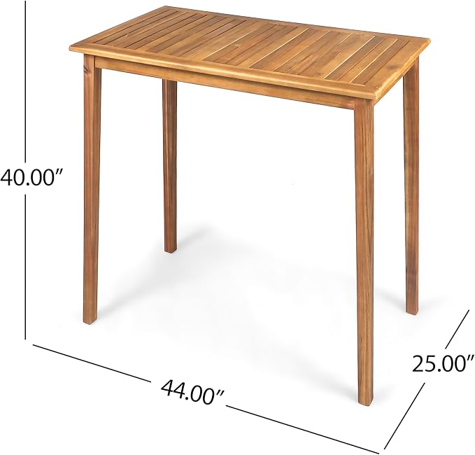 IRONORA Natural Acacia Wood Rectangular Patio Bar Table, 40 Inch Tall Slatted Top Outdoor Pub Table, Wooden High Top Counter Height Table for Backyard Balcony Garden
