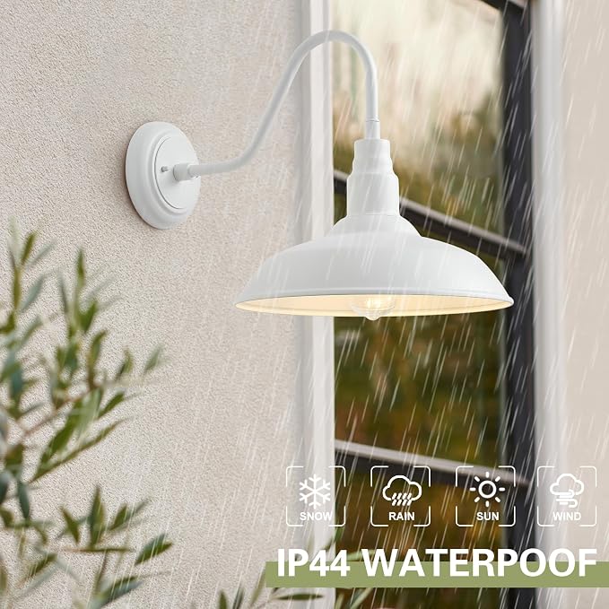 10" Outdoor Barn Lights for Farmhouse, Gooseneck Outdoor Light in Matte White, Farm Exterior Lighting Fixtures with Wall Mount, 2-Pack Outside Wall Sconce for Porch, Garage, Front Door