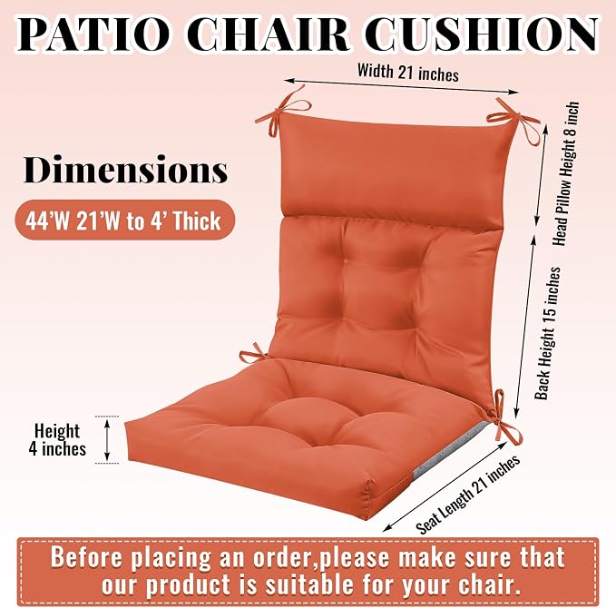 Sintuff 2 Pcs 44 x 21 x 4 Outdoor Chair Cushion Patio Chair Cushions Seat/Back Tufted Pillow with Ties Water Resistant Replacement Indoor Patio Furniture Outdoor Furniture (Solid Color,Spice)