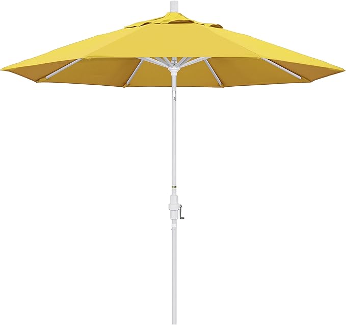 California Umbrella 9' Round Aluminum Market Umbrella, Crank Lift, Collar Tilt, White Pole, Lemon Olefin