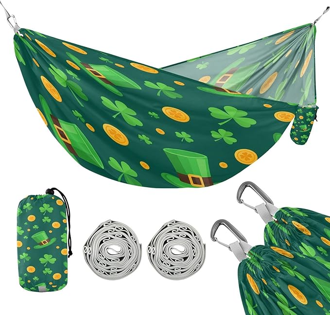 Hammocks for Outside St. Patrick’s Day Elements Camping Hammock Portable Hammocks with Tree Straps and Carry Bag Camping Accessories for Hiking Beach Outdoor