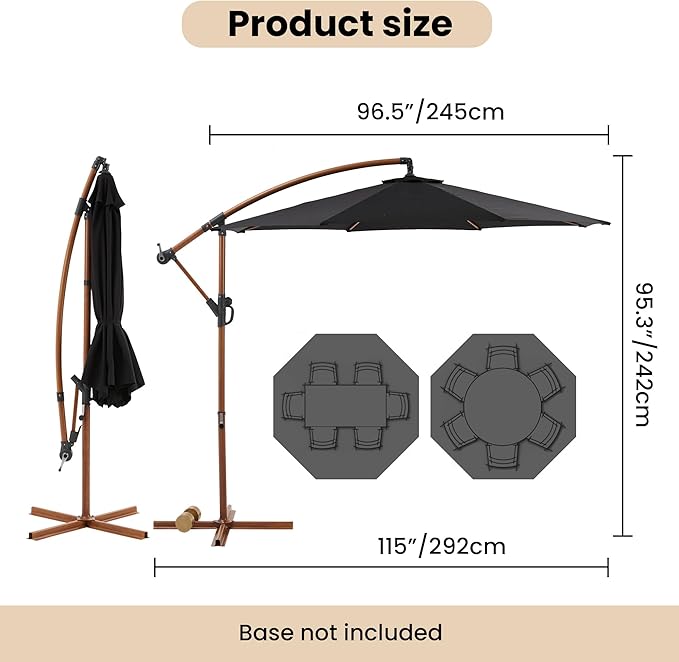 COSIEST Offset Patio Umbrella, Cantilever Hanging Outdoor Umbrella w/360-degree Rotation, Handy Crank, UV/Waterproof Canopy, 6 Ribs for Market, Backyard, Poolside, Garden