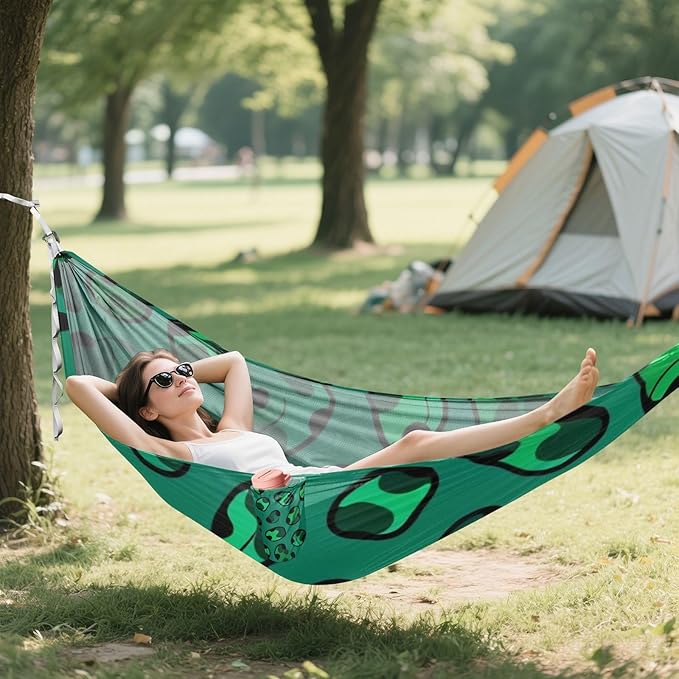 Green Leopard Outdoor Hammock with Tree Straps for Outside Patio Garden