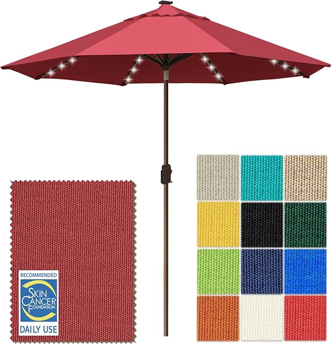 EliteShade USA 10-Year-Non-Fading 10ft Market Patio Umbrella, Commercial Grade Table Sun Umbrella with 80 Solar LED Lights, Crank Open, Windproof & UPF 50+ UV Protection for Garden, Deck, Pool, Backyard, Burgundy