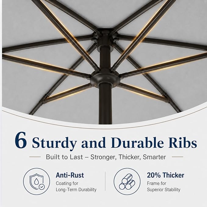 7.5ft Patio Umbrella, Outdoor Table Market Umbrella with Smooth Crank Lift, 6 Windproof Fiberglass Ribs, UPF50+ UV Protection for Deck, Pool, Garden and Backyard
