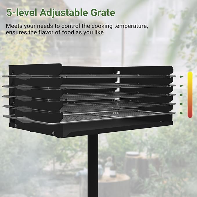 Park Grills, 384 Sq. In, Park Style Charcoal Grill, Heavy Duty In Ground Park Grill with Stainless Steel Cooking Grate and Cover for Commercial and Outdoor Cooking 25.5'' L x 17'' W x 11'' H