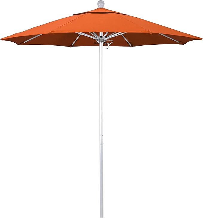 California Umbrella 7.5' Rd. Venture Series Contract Grade Patio Umbrella, Push Open Pin Stop, Silver Finish, Sunbrella Spectrum Cilantro