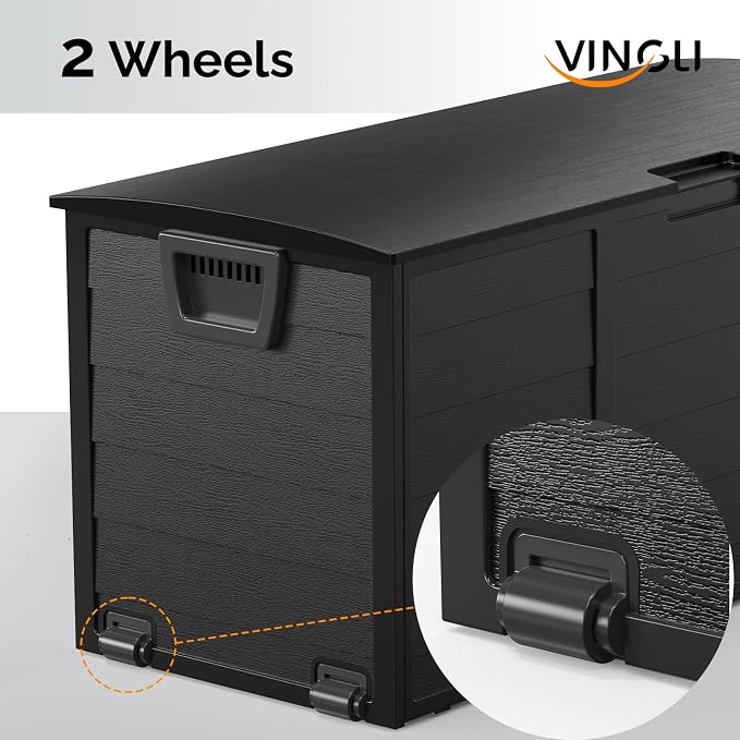VINGLI 75 Gallon Outdoor Storage Box, Lockable Plastic Storage Containers with Lid, Patio Deck Box Furniture for Garden, Pool, Balcony, Yard (Full Black)