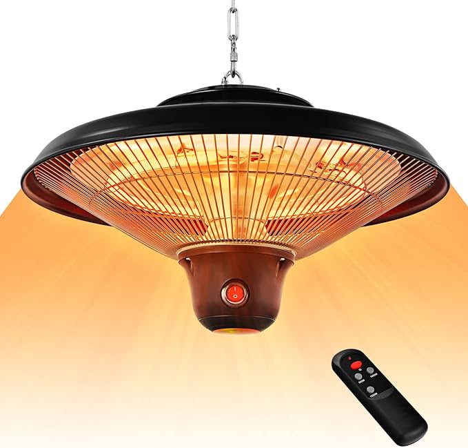 COSTWAY Hanging Patio Heater, 1500W Electric Ceiling Infrared Heater with Remote Control, 3 Heat Settings, Indoor Outdoor Heater for Large Room, Backyard, Balcony (Black)