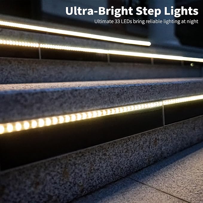 SHONELIGHTING Solar Step Lights for Outside, 33 Focused-Beam High-Brightness LEDs, Waterproof Aluminum Outdoor Stair Light for Risers, Curbsides, Poolsides, Planter Edges (Warm White, 12Pack)