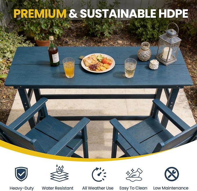 41.25" Outdoor Bar Table & Pub Table, Heavy Duty HDPE Console Table, Weather-Resistant Patio Console Tables, Modern Bar Height Table for Garden/Backyard/Deck/Pool/Outdoor Furniture, Blue