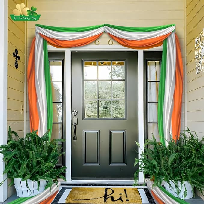 3Pack St Patrick's Day Bunting Flags 2x20 Ft Ireland Patriotic Decorate Half Fan Flag Irish Green White Orange Stripe Banner Outside Décor Garden Porch