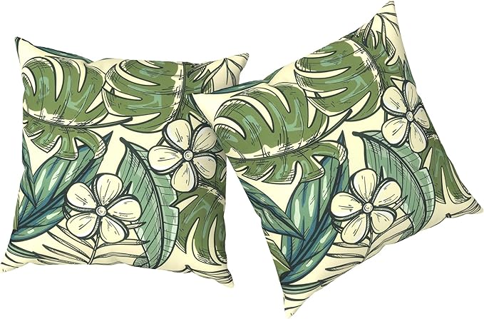 Outdoor Pillows with Insert 18x18 Inch, Waterproof Throw Pillow for Patio Furniture, Decorative Back Cushion for Garden Home Sofa Office Chair, Set of 2, Tropical Paradise