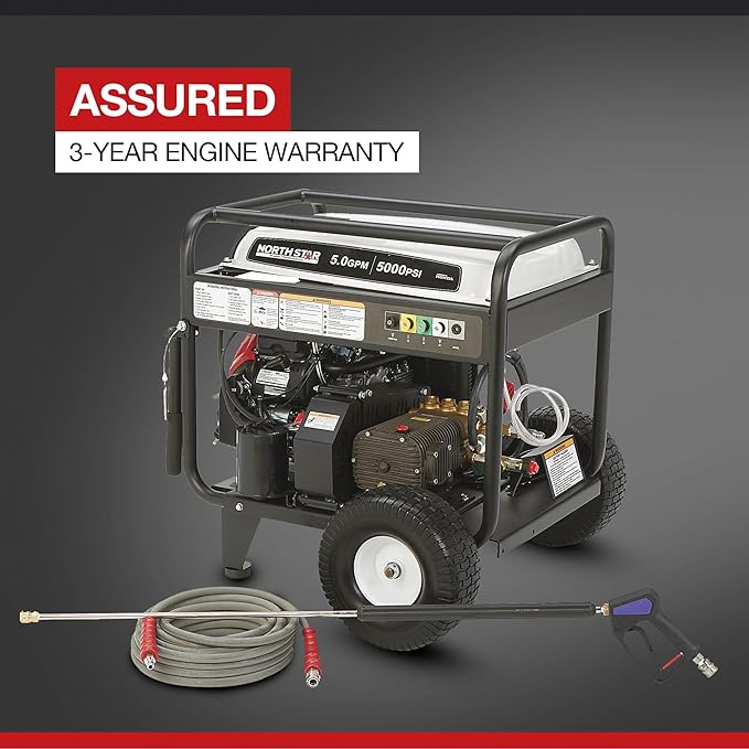 NorthStar Gas Cold Water Pressure Washer, 5000 PSI, 5.0 GPM, Honda Engine, Electric Start, Belt Drive, Model# 1571493