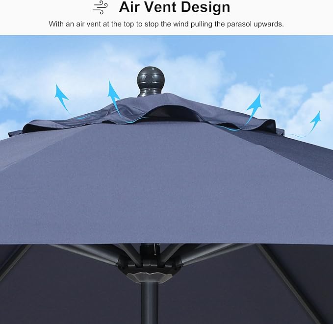 PURPLE LEAF 11' Round Patio Umbrella Outdoor Table Umbrella Aluminum Frame Market Umbrella Sun Umbrella with 8 Sturdy Ribs for Garden Deck Lawn Pool Navy Blue