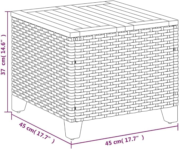 Outdoor Side Table, Square Garden Table with Synthetic Poly Rattan, Compact 17.7 x 17.7 x 14.6 Inch Patio End Table for Balcony, Terrace, and Indoor Use, Gray and Brown