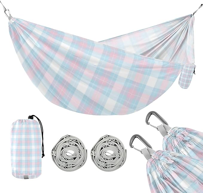 Powder Blue Checkerboard 330lb Capacity Outdoor Hammock with Tree Straps Portable Hammock for Indoor Outdoor Patio Silla hamacas para adultos