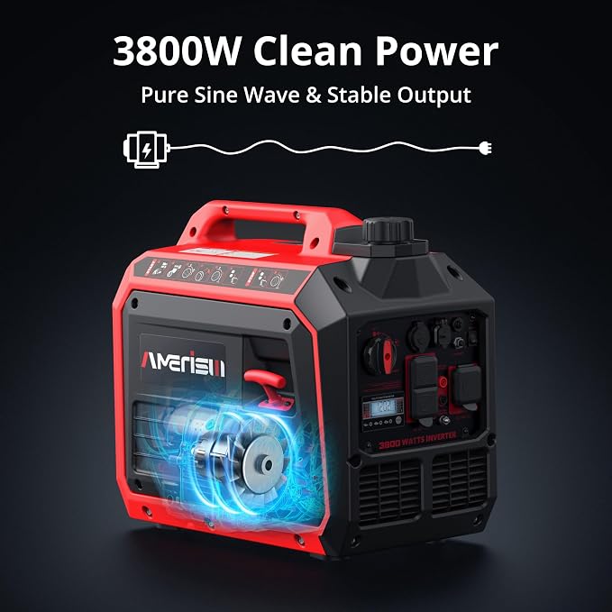 AMERISUN 3800-Watt Portable Inverter Generator, Quiet Technology, RV Ready 30A Outlet, Camping, Home use