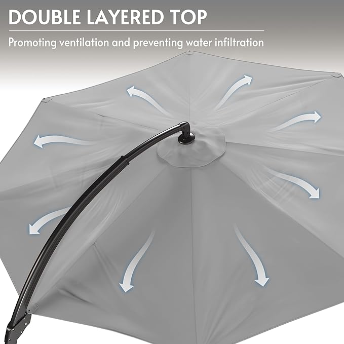 11FT Cantilever Patio Umbrella with Base Included, Large Cantilever umbrella with 360°Rotation, Heavy-Duty Offset Outdoor Umbrella for Patio,Pool,Garden and Backyard (Gray)