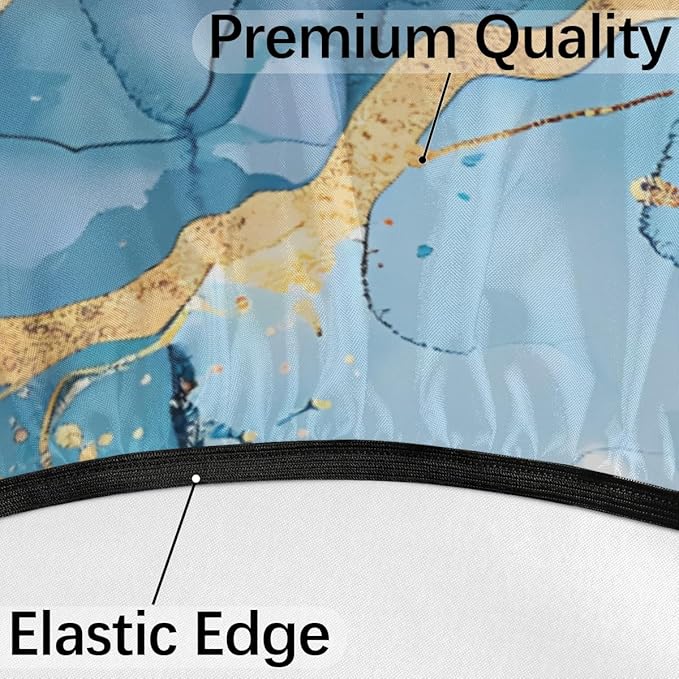 OSAM SPACE Outdoor Tablecloth with Umbrella Hole, Round Elastic Fitted Table Cloth with Invisible Zipper,Abstract Liquid Teal Blue Marble Picnic Patio Table Cover 45-56in