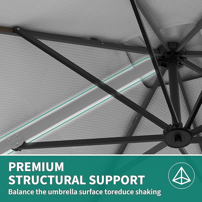 GarveeHome Cantilever Patio Umbrella 10x10ft Large Rectangle Umbrella Outdoor Market Umbrellas 360 Rotation Offset Hanging Outdoor Shade for Patio Deck Pool Backyard