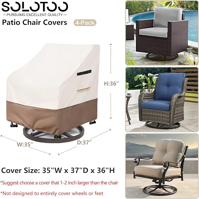 Patio Chair Covers Waterproof Heavy Duty Patio Furniture Covers, 35W x 37D x 36H Inches Swivel Outdoor Chair Cover 4 Pack (Beige)