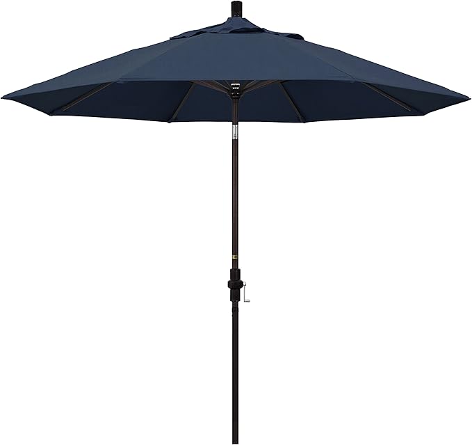 California Umbrella 9' Round Aluminum Market Umbrella, Crank Lift, Collar Tilt, Bronze Pole, Sunbrella Spectrum Cilantro