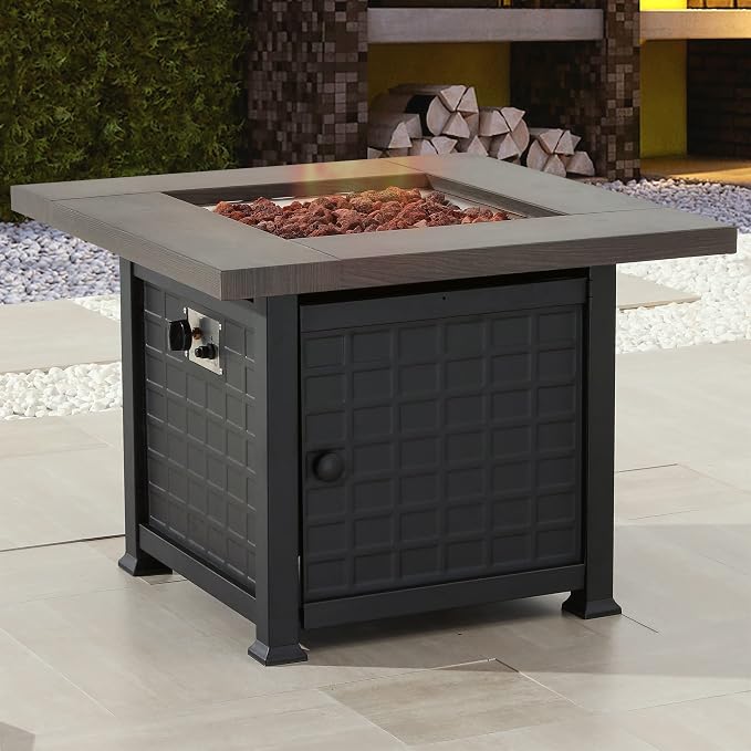 Patio Conversation Set Outdoor Furniture CSA Certification 50,000 BTU 33.9 Inch Propane Fire Pit Table Sets with Rocking Chairs Thick Cushions(5 Pcs,Grey)