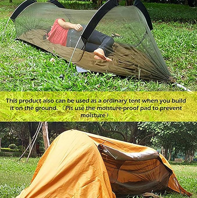 3 in 1 Hammock with Mosquito Net and Rain Fly Outdoor Hammocks Tents for Camping Backpacking Hiking (Orange, L)