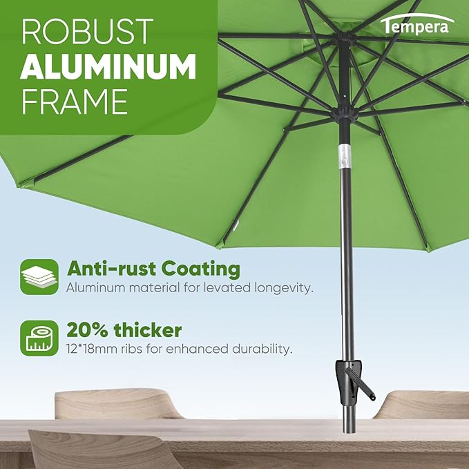 Tempera 10ft Patio Market Outdoor Table Umbrella with Push Button Tilt and Crank,Large Sun Umbrella with Sturdy Pole&Fade Resistant Canopy,Easy to Set,Green